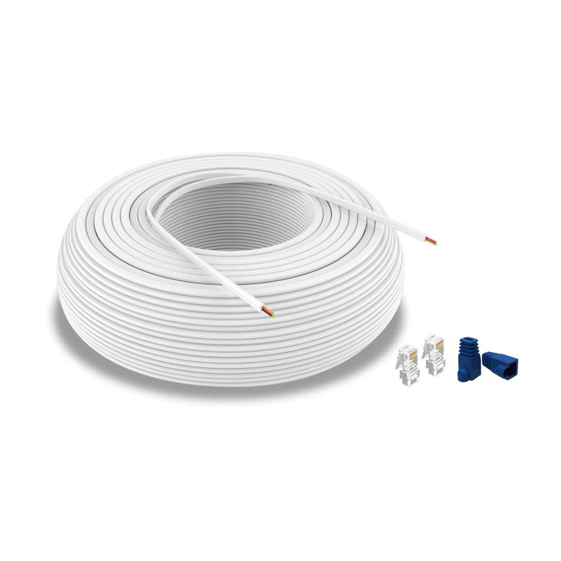 500 ft RJ12 White Cable Roll with 100 pcs connectors and connector cover - Black Label Supply llc