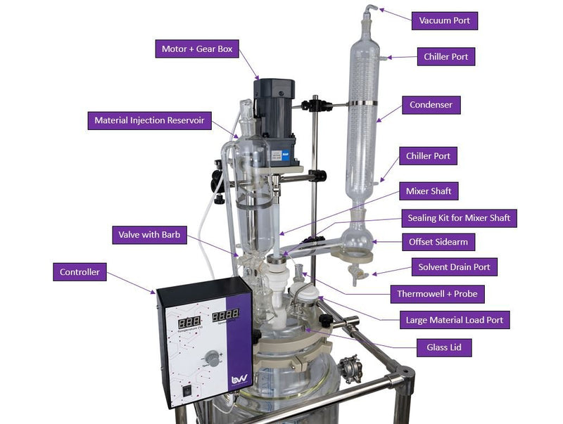 50L BVV™ Double Jacketed Glass Reactor - Black Label Supply llc