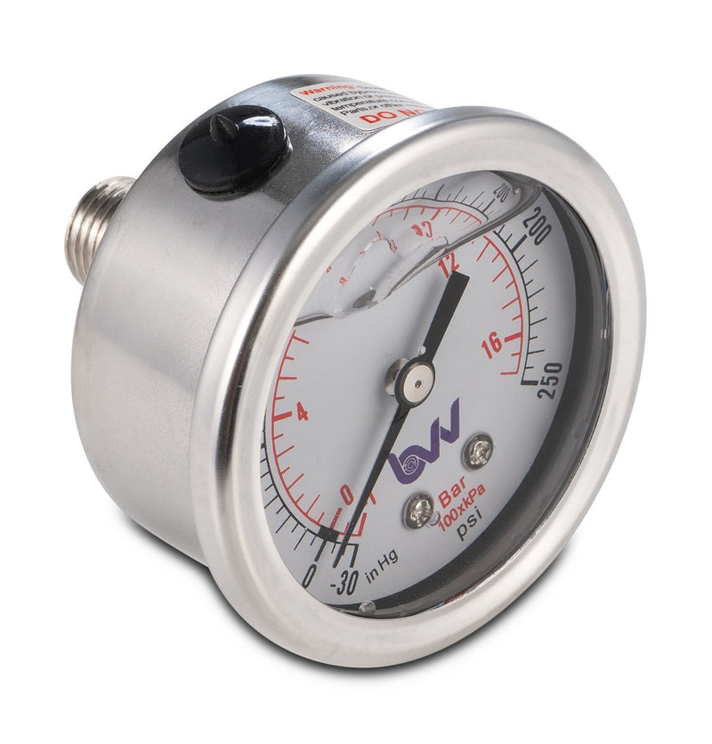 Glycerin Filled Compound Gauge with 1/4" NPT Back Mount - ( - 30) - 0 - 250 PSI. - Black Label Supply llc