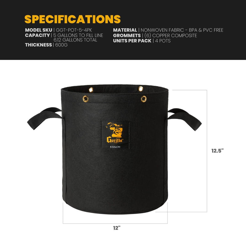 GORILLA GROW TENT FABRIC POTS - Black Label Supply llc