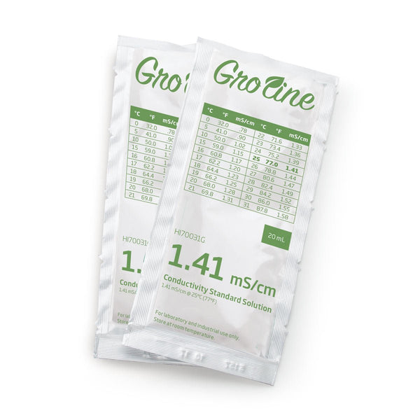 GroLine 1413 uS/cm (1.41 mS/cm) solution, 20 mL sachets (25) - Black Label Supply llc