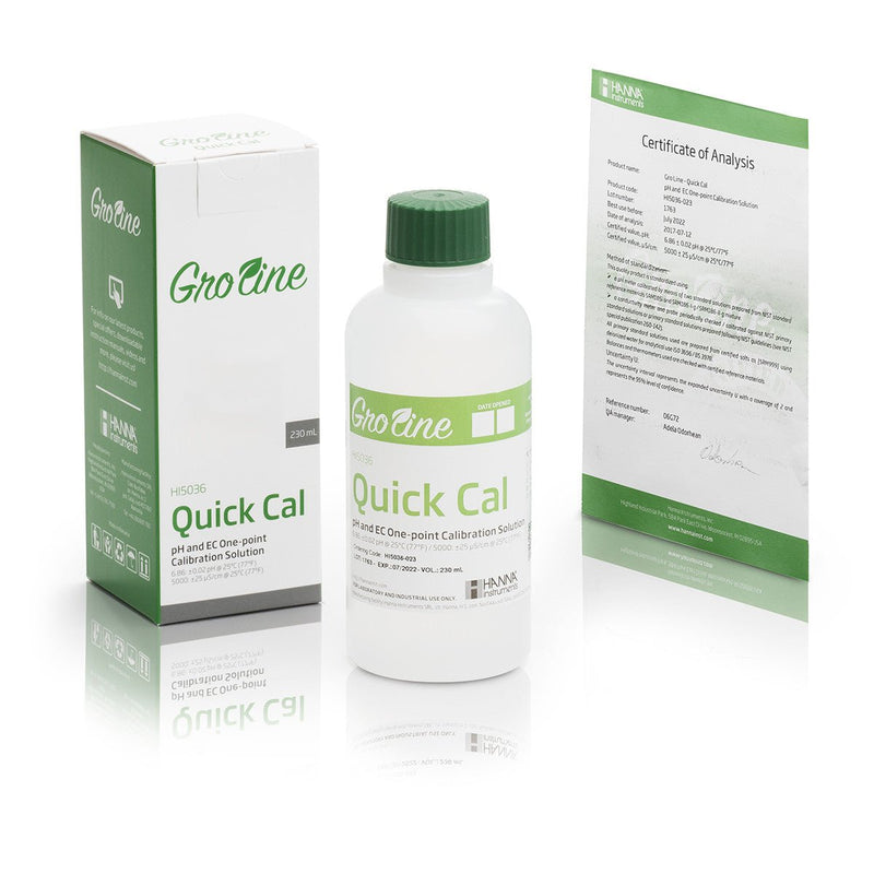 GroLine Quick Cal Solution for Single Point pH/EC calibration, 230 mL bottle - Black Label Supply llc