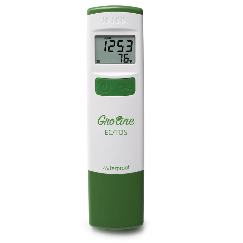 GroLine waterproof EC/TDS/Temperature tester; EC resolution: 1 µS/cm, TDS resolution: 1 mg/L (ppm) Range: 0 to 6,000 μS/cm - Black Label Supply llc