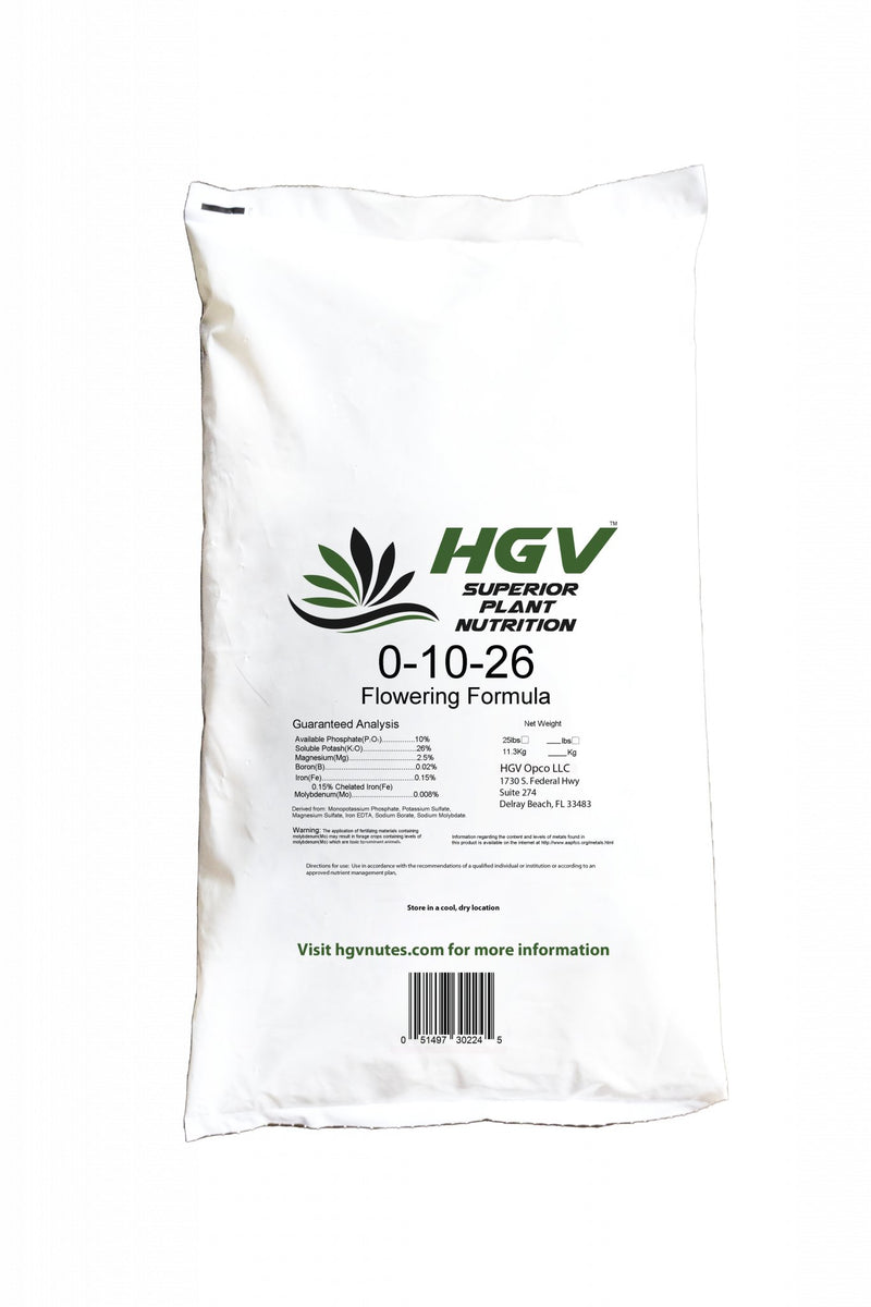 HGV Nutrients Flowering Formula 0 - 10 - 26, 25 lbs. - Black Label Supply llc