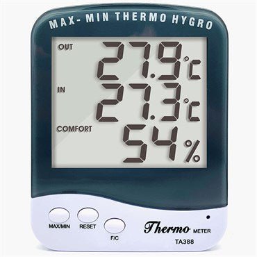 Hort2O™ Digital Hygro - Thermometer - 9.8ft Temperature Sensor - Digital Display - Measures Temperatures 32°F to 122°F - Measures Humidity 20% to 98% - Black Label Supply llc