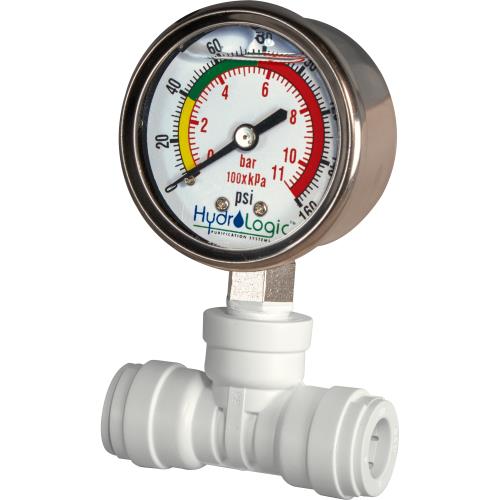 Hydro - Logic Pressure Gauge Kit 1/2"" QC Tee liquid filled for Evolution RO - Black Label Supply llc