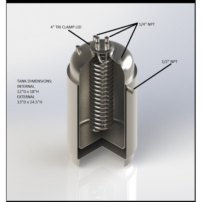 Jacketed Stainless Steel LP Tank with Internal Condensing Coil and Dip Tube - Black Label Supply llc