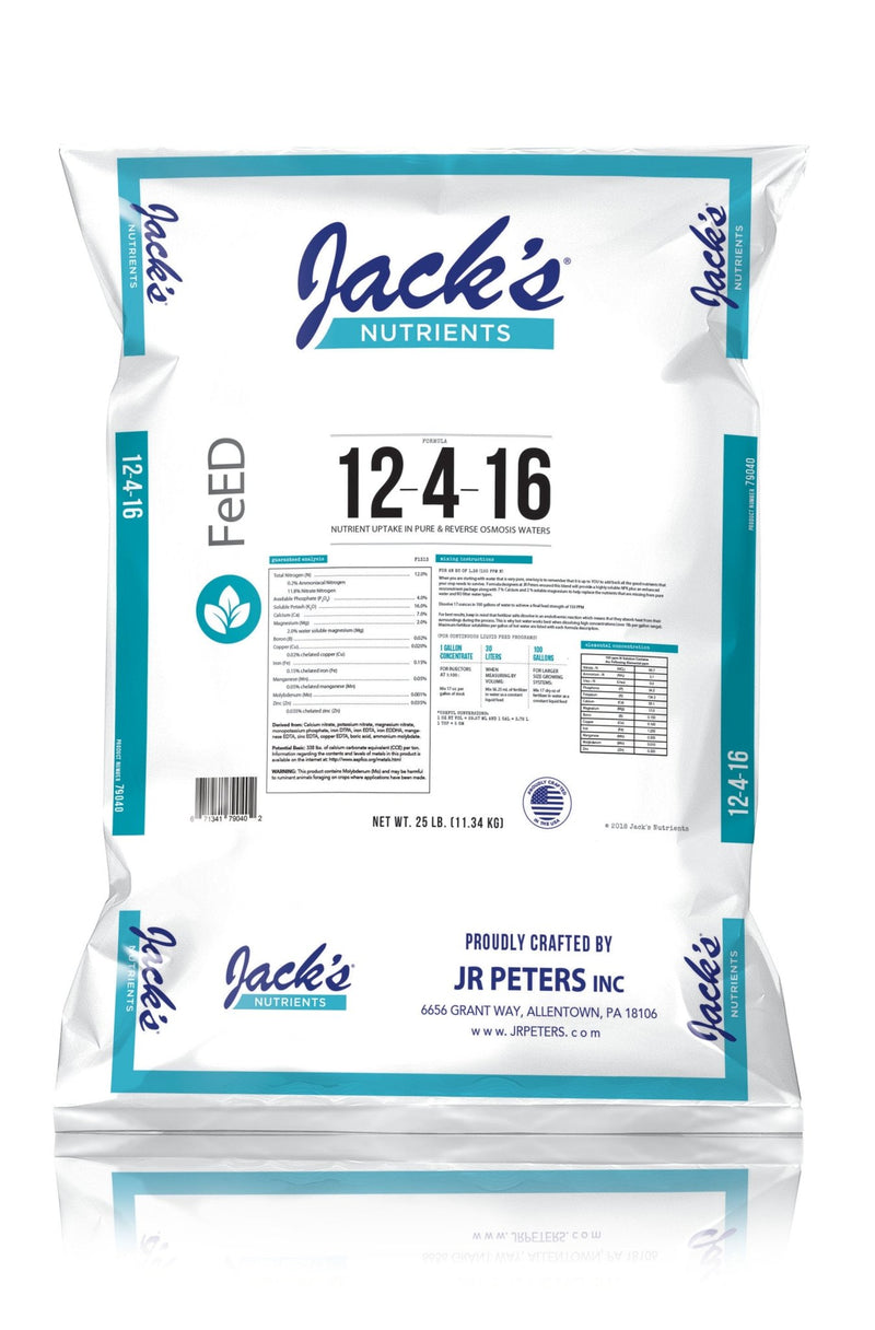 Jack's® Nutrients 12 - 4 - 16 RO Pure Water Fertilizer - Black Label Supply llc