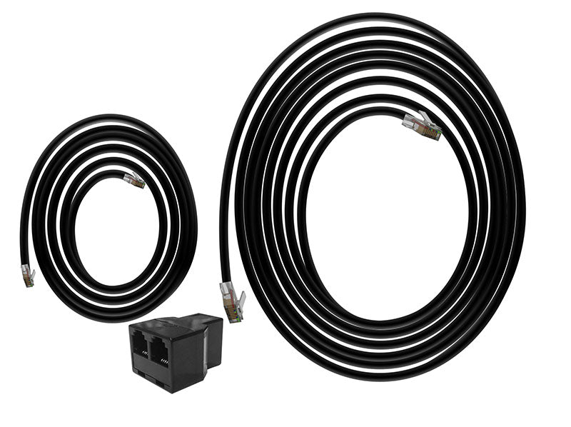 Rj12 Extension Cable Set: 1x 16' RJ12 Cable; 1x 4' RJ12 Cable; 1x RJ12 T - Splitter - Black Label Supply llc