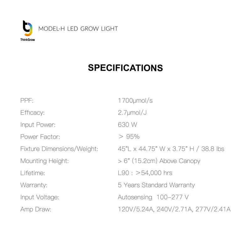 ThinkGrow Model - H LED Grow Light - Black Label Supply llc