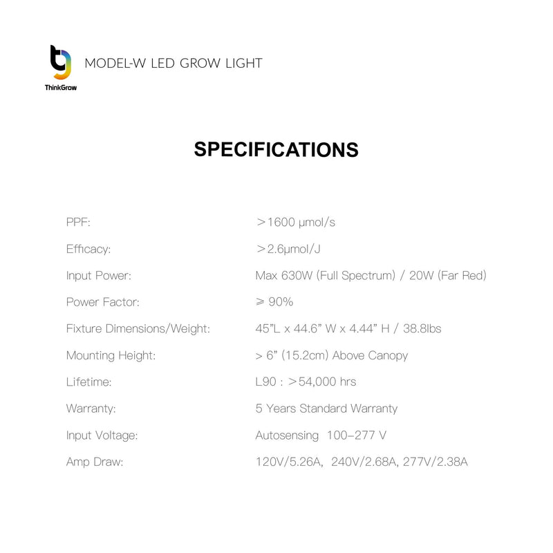 ThinkGrow Model - W LED Grow Light - Black Label Supply llc